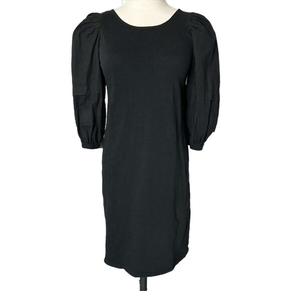 Nation Ltd Calissa Mini Dress Jet in Black Back Bow Puff Sleeves Size XS - Picture 2 of 6